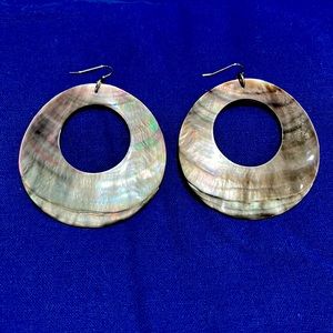 Mother of Pearl Abalone Wide Hoop Earrings - Beach Ocean Shell Rainbow Hologram